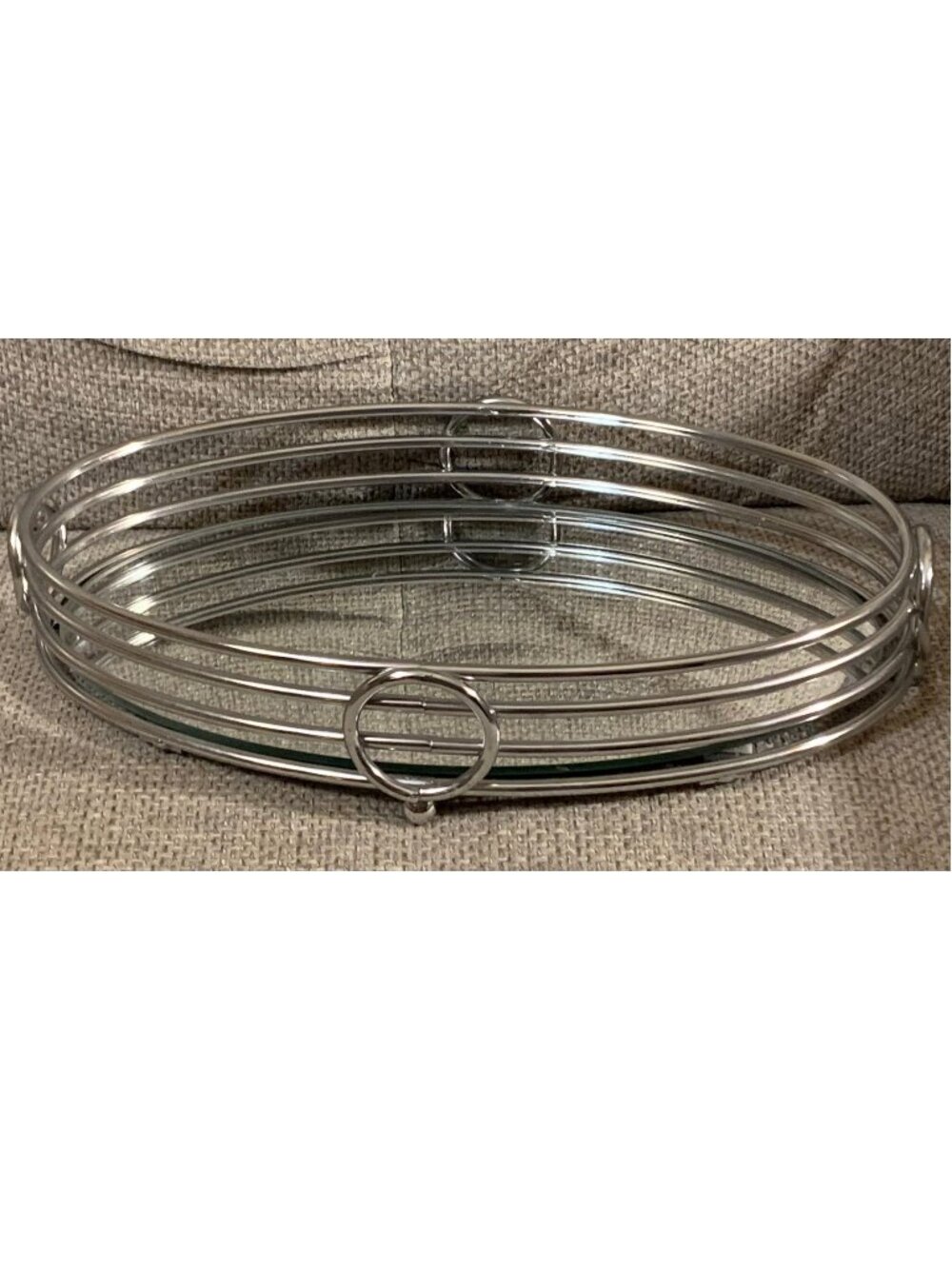 Mirrored Glass Chrome Metal Oval Vanity Tray by Robely Inc.